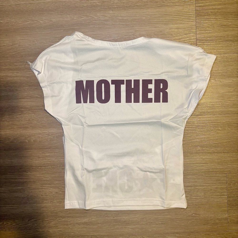 Backless Short Sleeve Crop Top with 'MOTHER' Print